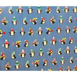 Hallmark Wrapping Paper Christmas Playful Penguins Blue 90 sq ft Roll Holiday